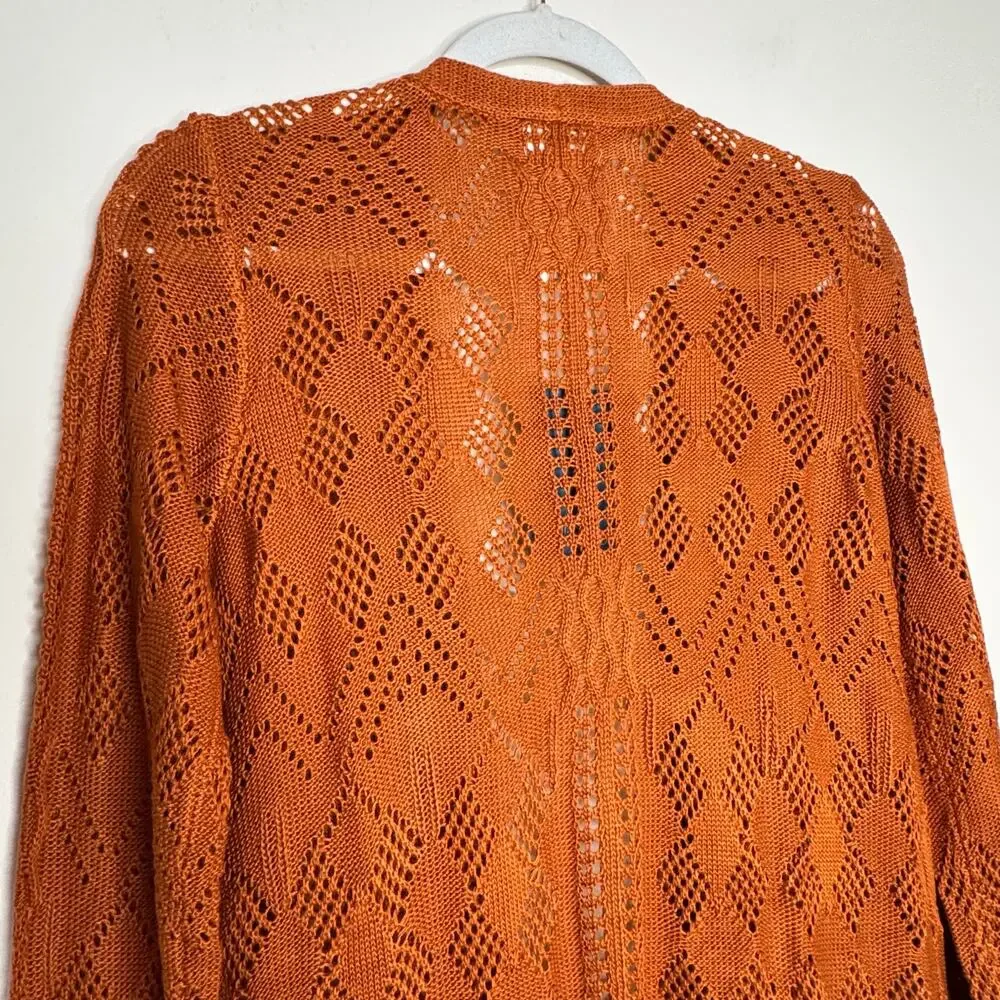Market & Spruce Cecily Pointelle Open Duster Cardigan Orange NWT Size Small